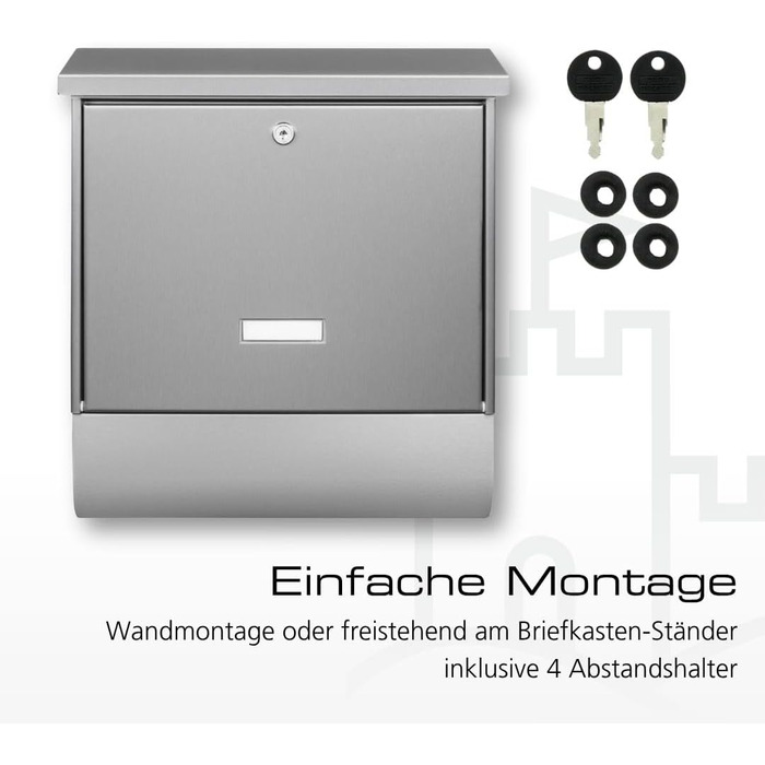 Поштова скринька Burg-Wächter з газетницею та табличкою для імені, нержавіюча сталь, формат DIN C4, 2 ключі, AMZ 2500 NI