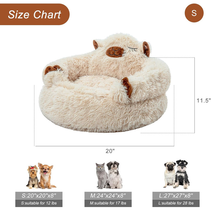 Jiupety Dog Bed, Fluffy Camel Shape, Donut Dog Bed for Small Dogs, Orthopedic Dog Bed Size L (69 x 69 x 36 cm), Washable Dog Bed, Indoor Dog House, Camel (L 51 cm x W 51 cm x H 33 cm)