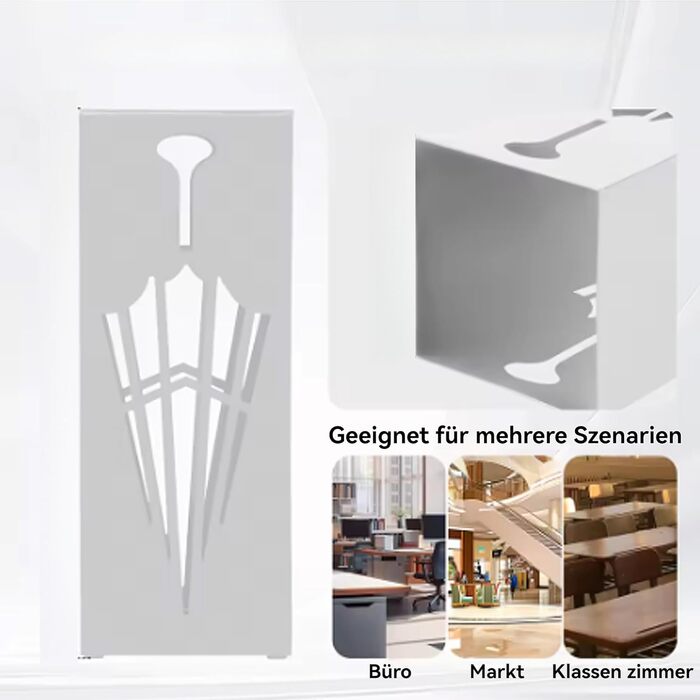 Металева підставка для парасоль та тростей Shakub, 2 слоти, дизайн з вирізами, 25x25x50 см, білий колір