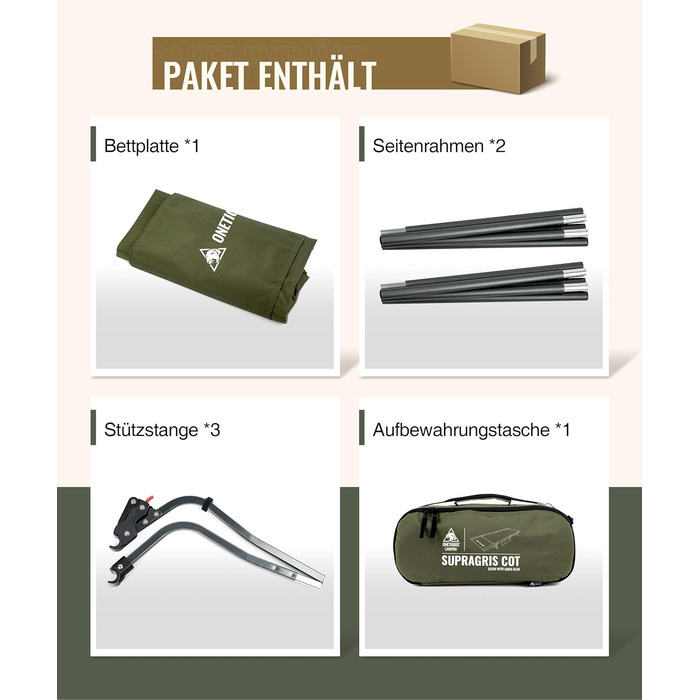 OneTigris SUPRAGRIS: складане кемпінгове ліжко, 190x70x18 см, до 180 кг, для відпочинку на природі, у наметі, у подорожах, у саду чи офісі