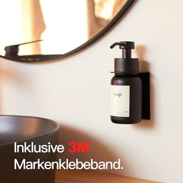 Designfabrik Hamburg | Self-Adhesive Wall-Mounted Glass Soap Dispenser | Stainless Steel Pump Dispenser for Liquid Soap | Dish Soap Dispenser No Drilling Required | with Wall Holder | Black/Black