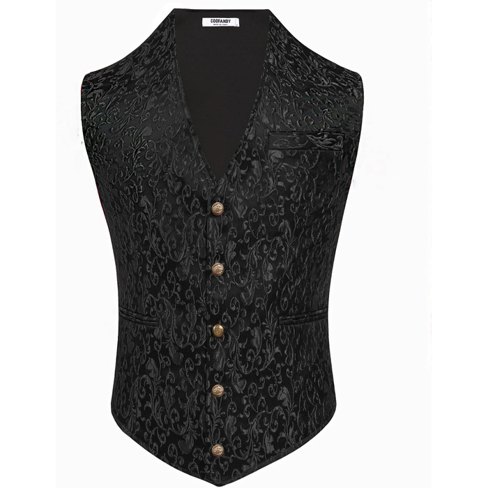 Чоловічий жилет Coofandy Paisley Steampunk готичний, приталений, з V-поглибленням (Чорний, XL)