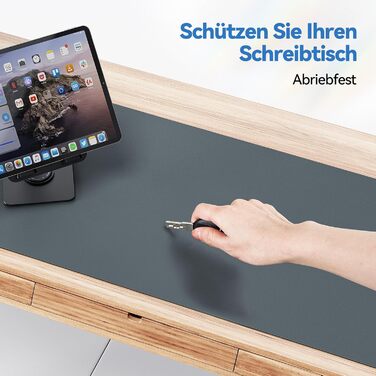 TECKNET Килимок на стіл, 80 x 40 см, захист від води, для ноутбука, PU шкіра, двосторонній, для офісу/дому (темно-сірий)