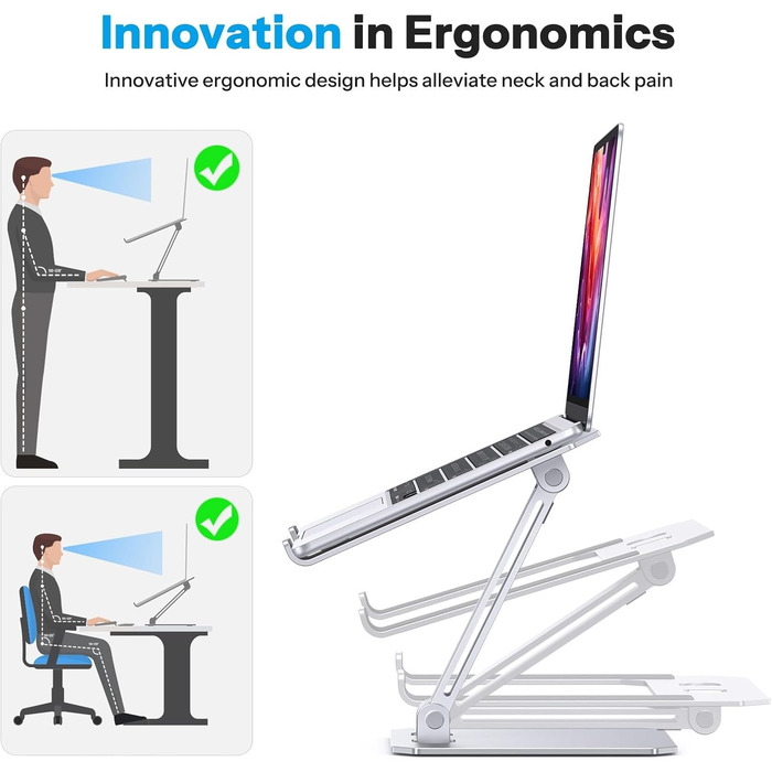 Підставка для ноутбука OMOTON, алюміній, регульована висота, ергономічна, складна, для MacBook Pro/Air (11-16 дюймів), срібна
