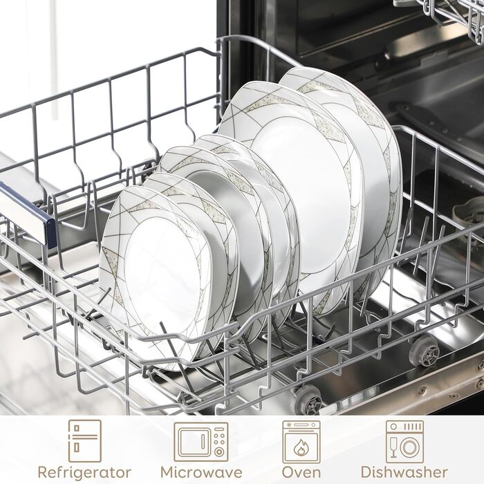 VEWEET Сервіз столовий 'Serena' з порцеляни, 24 частини | Комплект включає миски для каші, десертні тарілки, тарілки для їжі та супові тарілки | Сервіз для 6 осіб/ресторану/сім'ї (Білий, 18-частинний сервіз)