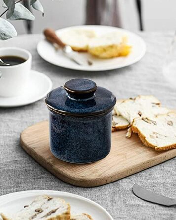 HOME DECOR Ceramic Butter Dish, French Butter Dish, Butter Bell with Lid, for Fresh and Spreadable Butter - Reactive Glaze Blue