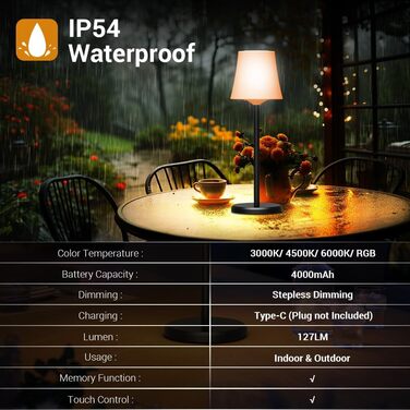 Настільна лампа LED акумуляторна бездротова 2 шт. з RGB підсвічуванням, димуванням, сенсорним керуванням, водонепроникна IP54 для спальні, вітальні, балкону