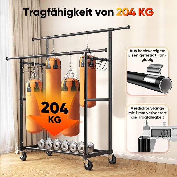 Вішалка для одягу HOKEEPER на колесах, 136 кг, важка, висувна штанга (D006)