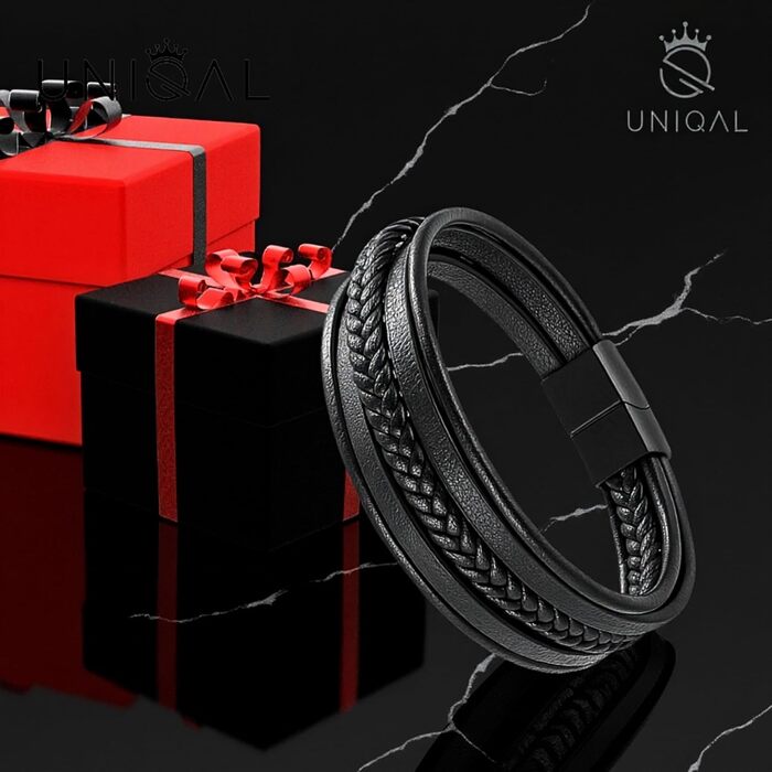 Чоловічий браслет UNIQAL 'Premium Style' з натуральної шкіри та нержавіючої сталі | Коробка-подарунок | 19 см