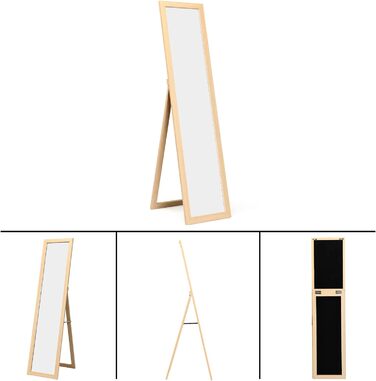 RELAX4LIFE Full-Body Mirror 2 in 1, Standing Mirror & Wall Mirror, Country-Style Wardrobe Mirror, Mirror with Wooden Frame, Adjustable & Freestanding, for Bedroom & Living Room & Business (Natural)