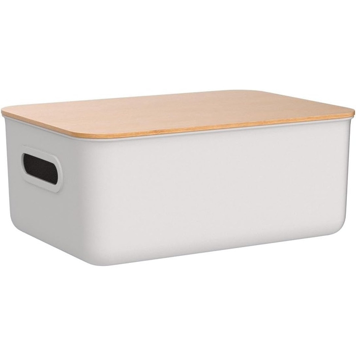Kerhouze 2 PCS Storage Box with Bamboo Lid White Storage Plastic Box for Organization Stackable Storage Boxes with Handle for Kitchen Bathroom 38.4 * 27 * 15.2cm, 13L