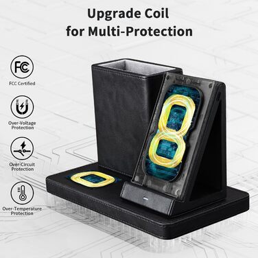 KINGFOM 3-в-1 Індукційна Зарядна Станція: для iPhone, iWatch, AirPods - Чорний