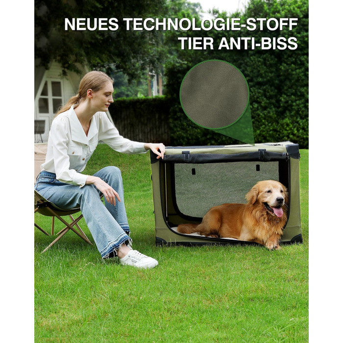 Складана переноска для собак середніх порід, 76x54x54 см, зелена. Зручна переноска для автомобіля з регульованим дизайном, міцна сітка та м'яка підстилка для дому та подорожей