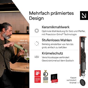 Механічна перцева млинка LARS NYSØM з регульованим керамічним жорном (28,8 см) | Для солі та перцю | Gewürzmühle (1 шт.) (XL, Brick Red)