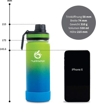 Фляга для води Hydro2Go Edelstahl 530 мл (Земля) – нержавіюча сталь, BPA-free, термофляга 12 год гаряче/24 год холодне, 3 кришки