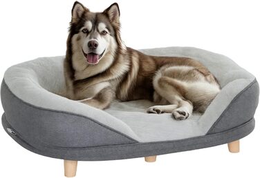 PawHut Софа для собак та котів, сіра, 90x78x25 см, з підголівником та дерев'яними ніжками