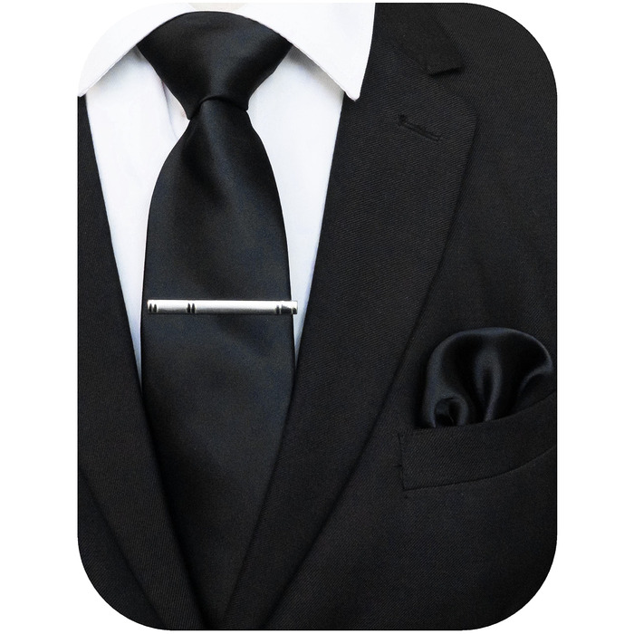 Чоловічий шовковий краватка-набір JEMYGINS: краватка, хустинка, зажим для краватки, чорний колір