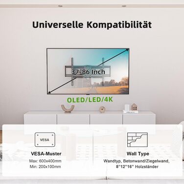 Настінний кріплення для телевізора USX-MOUNT XML901: поворотний, нахильний, для телевізорів 37-86 дюймів, VESA 600x400, до 55 кг
