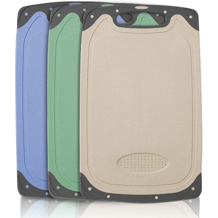 Plastic Cutting Board Set, BPA Free Kitchen Cutting Boards, Personalized Cutting Board with Non-Slip Feet, Deep Juice Groove, Blue, Green