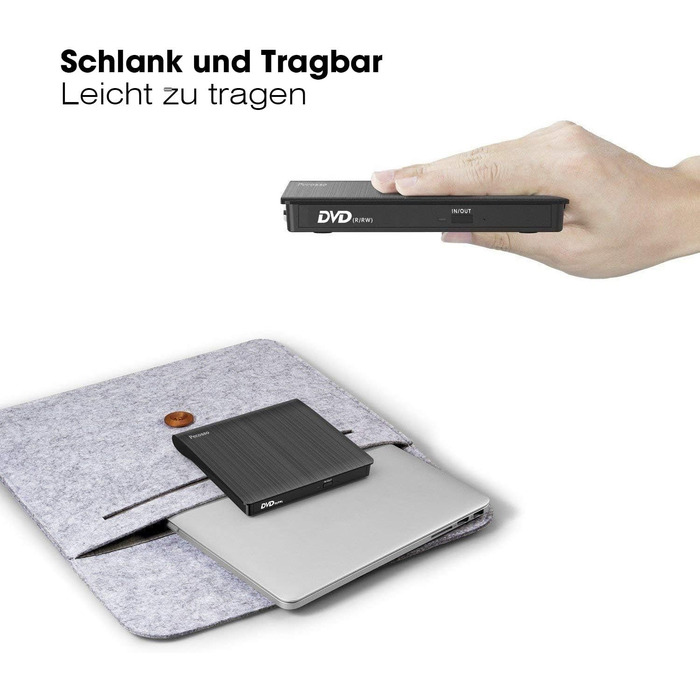 Зовнішній CD/DVD привід USB 3.0, портативний Slim RW записувач для ноутбуків та ПК (Windows, Mac OS, MacBook, iMac), чорний