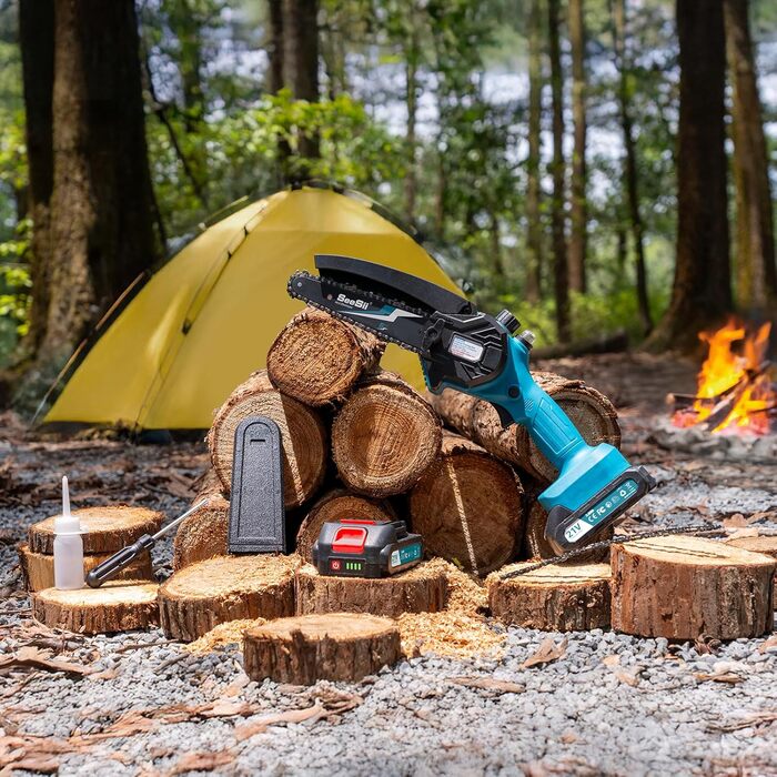 Акумуляторна міні-пила SEESII 6 дюймів з автоматичною подачею мастила, 8000mAh, для стрижки гілок та різання деревини