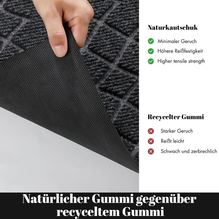 Килимок для входу Yimobra, 75 x 43 см, миючий, вологостійкий, з антиковзким покриттям, чорно-сірий