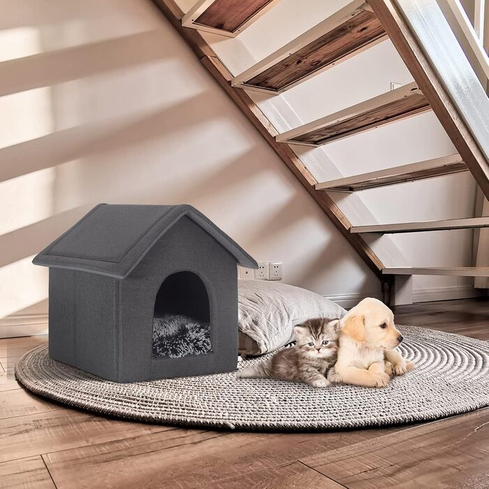Будка для собак та котів EUGAD з плюшевою подушкою, 45x40x45 см, сіра