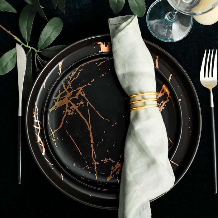 Набір посуду Stone Lain Tafelservice з порцеляни, 16 предметів (4 персони), чорний/золотий