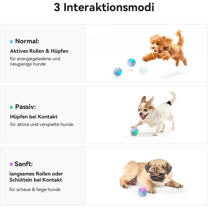 Interactive Dog Toy Ball, Wicked Ball Dog, Self-Moving Dog Toy Movable with 3 Interactive Modes, Self-Rolling Ball Dog Interactive with LED Lights, Blue
