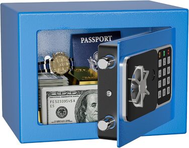 KABISAFE Сейф цифровий 6,8 л, маленький сейф для дому, електронна касета безпеки, настінний сейф для домашнього офісу з 2 ключами, міні-сейф 23 x 17 x 17 см, блакитний