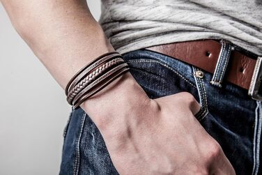 Браслет чоловічий шкіряний SERASAR Premium плетіння, коричневий, з магнітною застібкою з нержавіючої сталі, 17 см - подарункова коробка