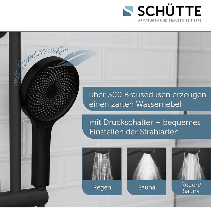 SCHÜTTE Hand Shower SAMOA RAIN | Velvet Jet Technology | Showerhead with over 300 nozzles | 3 adjustable spray patterns | Anti-limescale showerhead for the shower | White (Black)