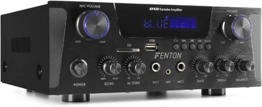 Fenton AV430B караоке підсилювач 600 Вт з Bluetooth, USB, SD, MP3, 2 мікрофонні входи, стерео Hi-Fi, з пультом, чорний