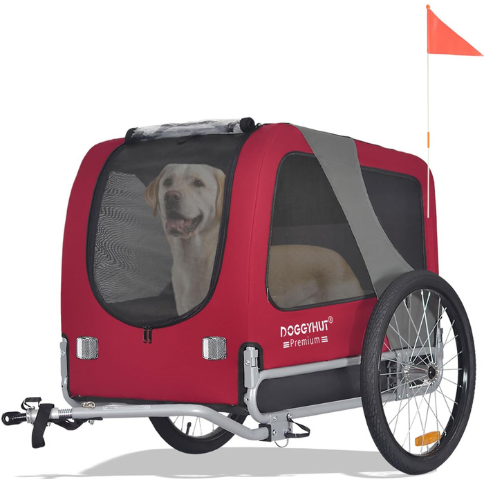 DOGGYHUT® Преміум великий вагон для собак на велосипед, 270 літрів, для середніх та великих собак (ЧЕРВОНИЙ)