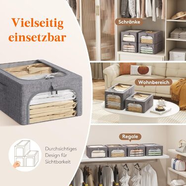 Lifewit 4-Pack Clothes Storage Containers with Metal Frame, Foldable Storage Box with Lid, 25L Stackable Storage Bags Fabric Containers Organizer with Clear Window, Sturdy Handles