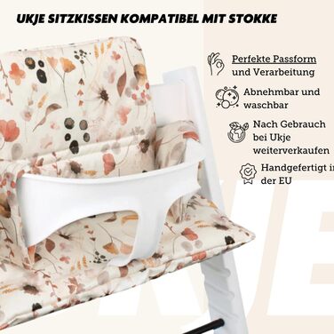 Сидіння-подушка Ukje для стільчика Stokke Tripp Trapp, водостійка, багато кольорів і візерунків, м'яка подушка для стільчика, екстра товста, зменшувач сидіння, дизайн Леопард (Wilde Bloemen)