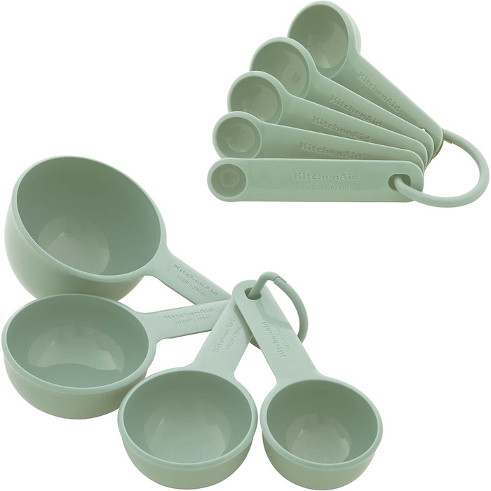 KitchenAid Universal Measuring Cups and Spoons Set, easy-to-read, with soft-grip handles for maximum control, hanging hole and nesting for easy storage, dishwasher safe, 9-piece