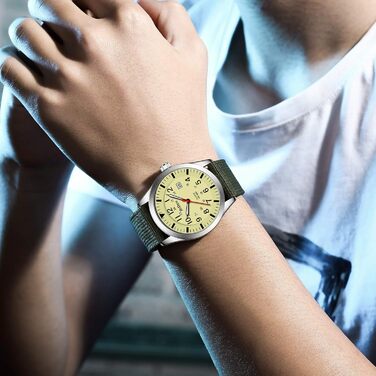 HANPOSH Годинник чоловічий військовий тактичний з датою, водостійкий 3ATM, кварцовий (зелений, срібний, жовтий)