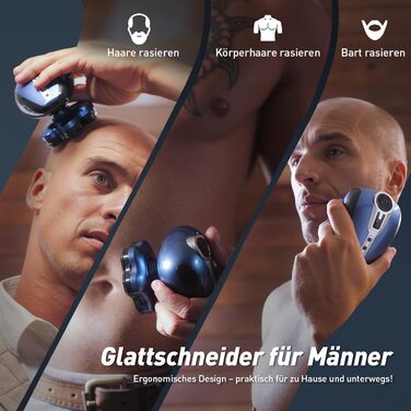 Електричний триммер для гоління голови FitSan 7D, знімний триммер для обличчя, IPX7 вологостійкий, LED-дисплей, USB-C зарядка, чорний