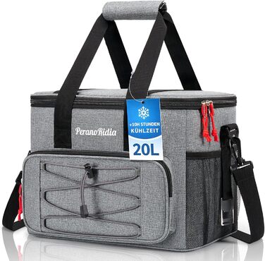 20L Large Collapsible Cooler Bag for On the Go, Insulated Bag Thermal Bag Cooler Bag for Food & Drinks, Portable Cooler Box for Camping Beach BBQ Grilling Picnic Hiking Shopping, Grey