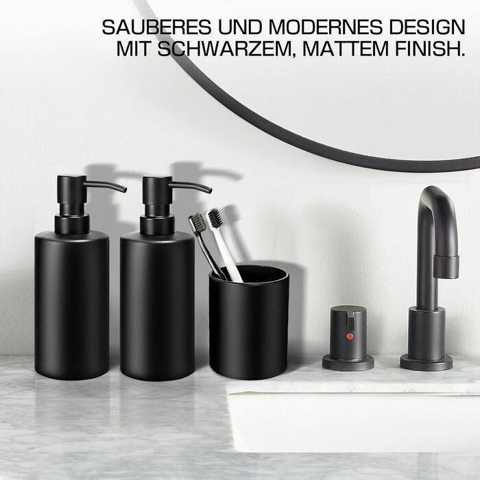 Набір для ванної кімнати GMISUN 5-ти частинний, чорний: 2 дозатори мила, 1 стаканчик для зубних щіток, 2 тримачі для ватних паличок, органайзер для ванної кімнати