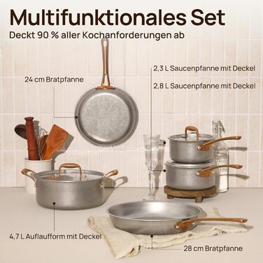 Набір каструль KOKHUB 8 предметів з нержавіючої сталі для індукційних плит, вінтажний стиль, без PFOA/PFAS/PTFE, підходить для всіх типів плит та духовки, можна мити в посудомийній машині