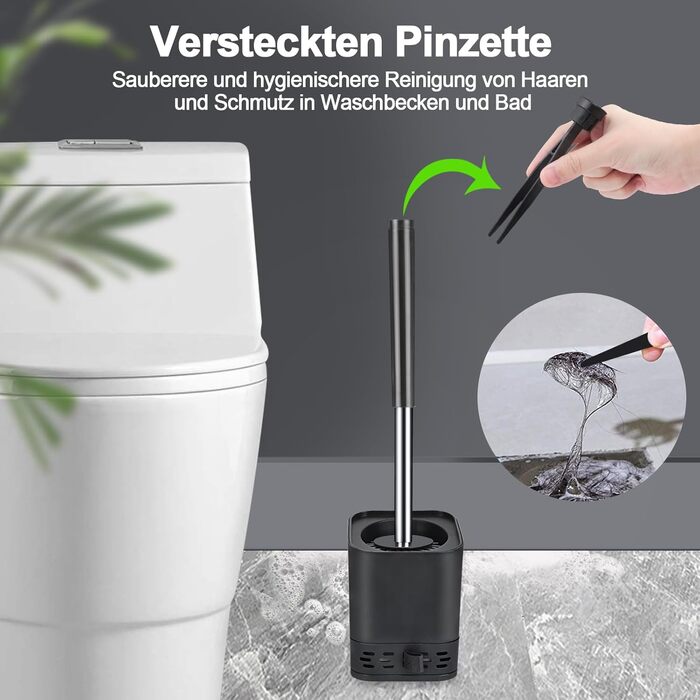 Силіконова щітка для унітазу Glowbal з контейнером, швидковисихаюча, для ванної кімнати, настінний монтаж/стоячий дизайн, білий/сірий (чорний/сірий)