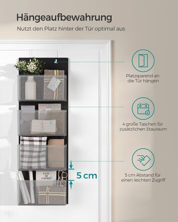 Органайзер для шафи SONGMICS з 4 кишенями, підвісна полиця, органайзер для гардеробу, підвісне зберігання, органайзер для дверей, спальня, вітальня, 2 x 33,5 x 00 см, RDH04G (2, Чорний)