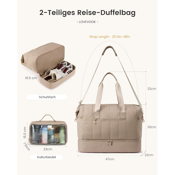 Сумка-валіза LOVEVOOK для жінок, дорожня сумка-шопер, велика містка сумка ручної поклажі з відділенням для взуття та мокрих речей, сумка для пологового будинку, спортивна сумка, дорожня сумка для подорожей, відпочинку, вихідних, фітнесу (40л-2шт, зелена)