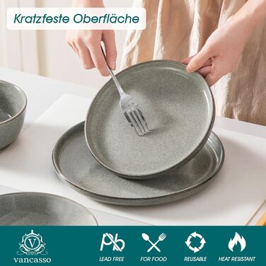 Набір посуду Steingut vancasso ANYA (48 предметів) - 6 осіб, сучасний сервіз з тарілок, десертних тарілок та мисок, коричневий. Підходить для миття в посудомийній машині та використання в мікрохвильовій печі.