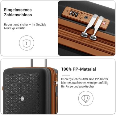 Чорний/коричневий великий валіза-ролкер з розширюваною конструкцією, TSA-замком та тримачем для напоїв (Polypropylen)