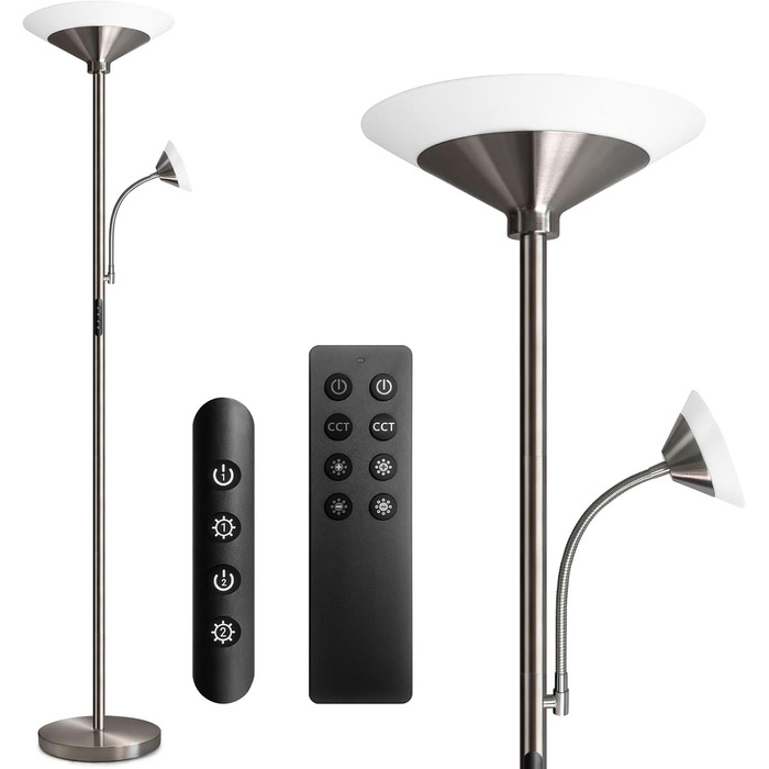 LED торшер BBHome для вітальні з регулюванням яскравості та лампою для читання, 3000K-6500K, з пультом та сенсором, срібний