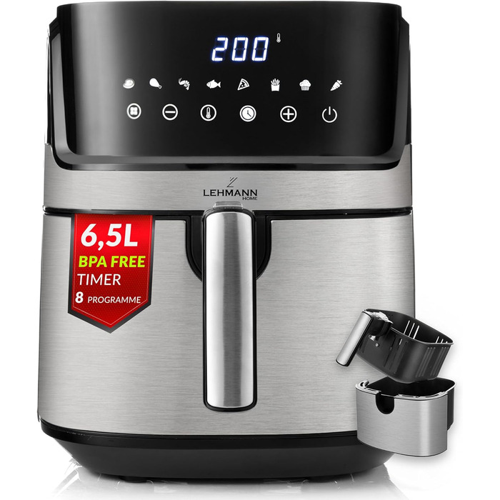 Фритюрниця без олії LEHMANN XL 6.5л з 8 програмами, цифровим дисплеєм та антипригарним покриттям
