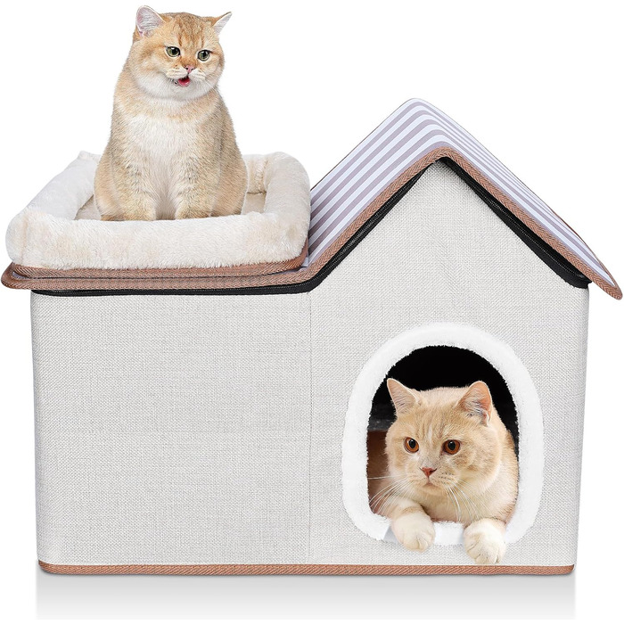 Cat House, Outdoor Cat Cave, Warm Dog Cave, Detachable Dog House with Washable Cushion and Platform, Outdoor Cat Cave, Cat House Cave for Small and Medium Pets (Cat House for Outdoors)
